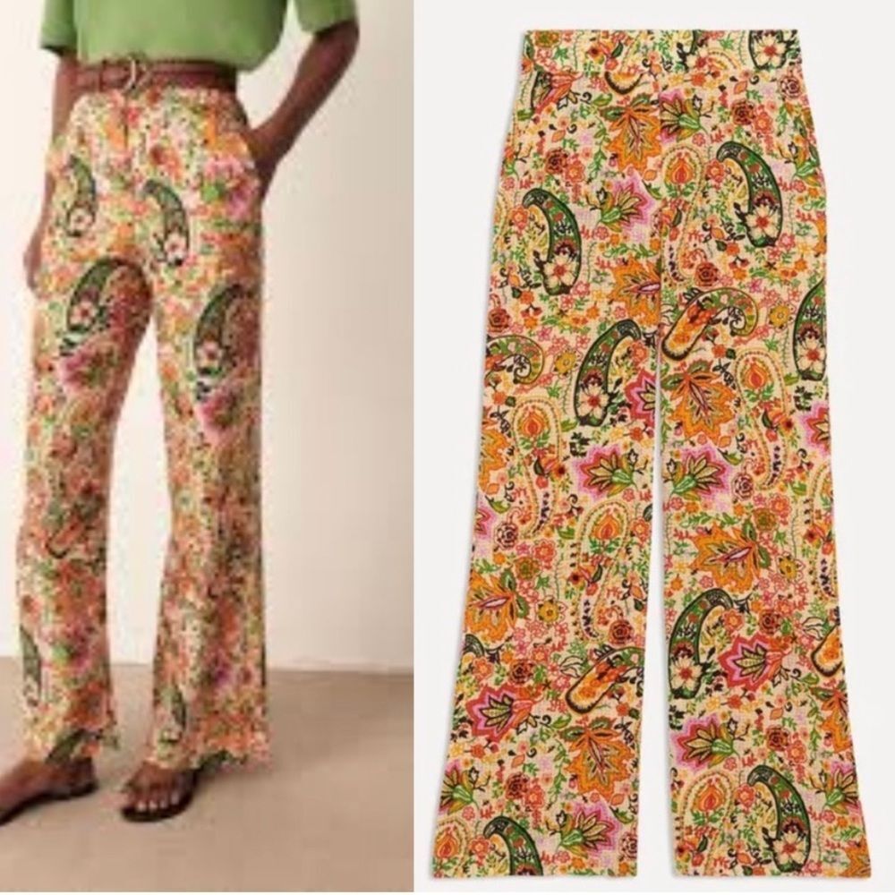 ba&sh Multicolor Paisley Wide Leg Pants size 8 - Picture 3 of 11